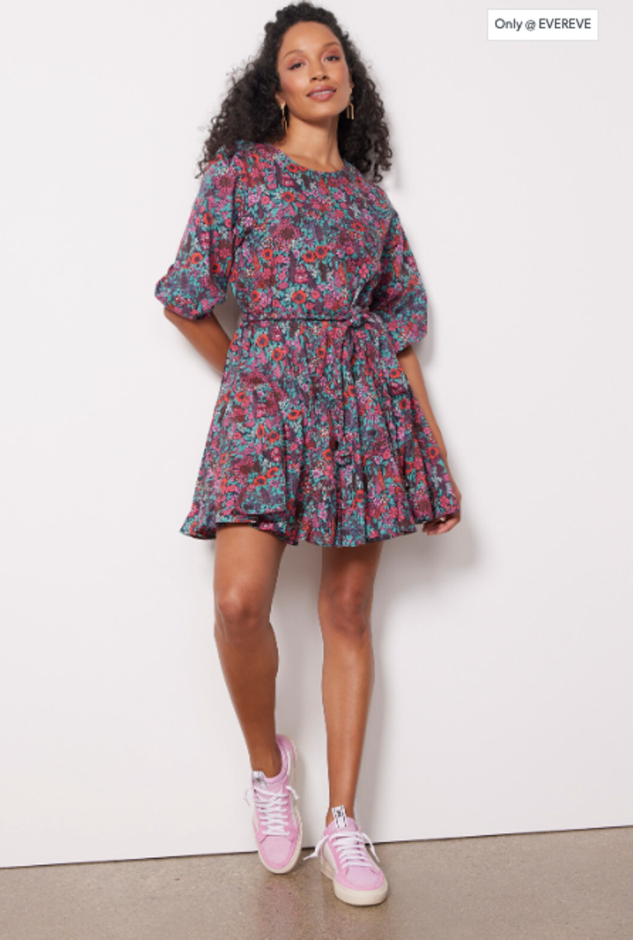 EVEREVE NWT Sutton Cotton Tie Waist Floral Dress // L